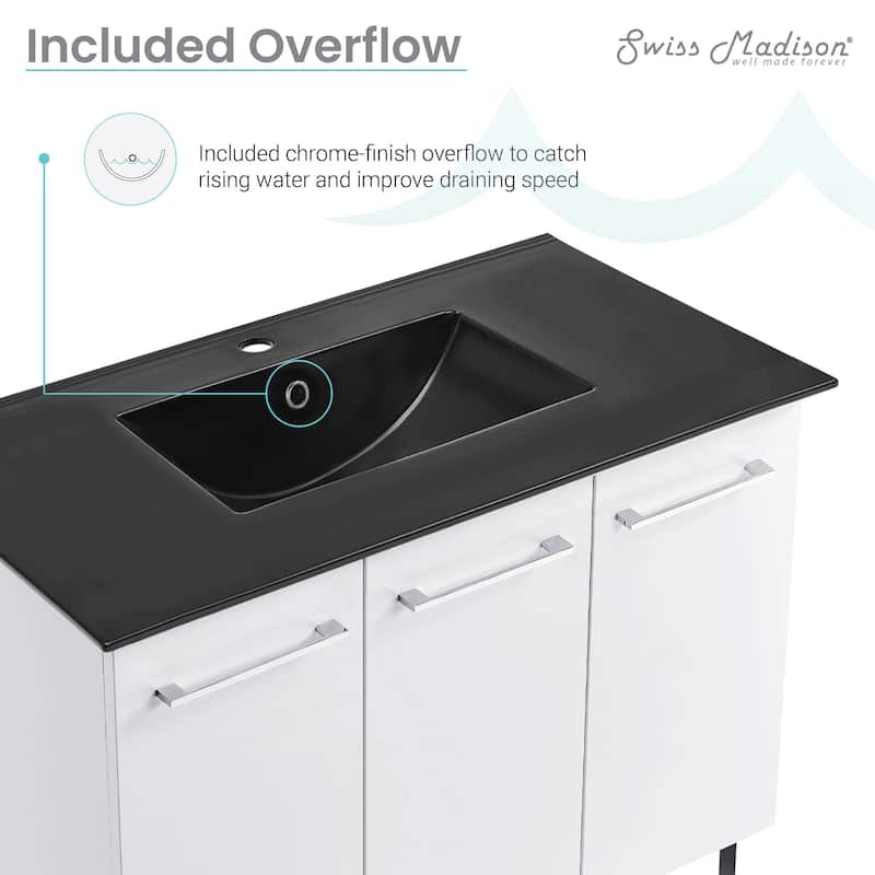 Annecy 36 In. White Bathroom Vanity With Black Ceramic Sink Top