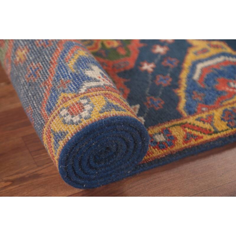 Blue Kazak Oriental Runner Rug Wool Carpet - 2'7"x 9'9"