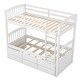 preview thumbnail 15 of 30, Minimalist Twin over Twin environmentally friendly solid Wood Bunk Bed with Trundle and Drawers,White, full length guardrails