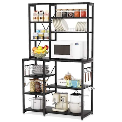 6 Tier Kitchen Bakers Rack w/ Hutch Organizer 10 Hooks Rack