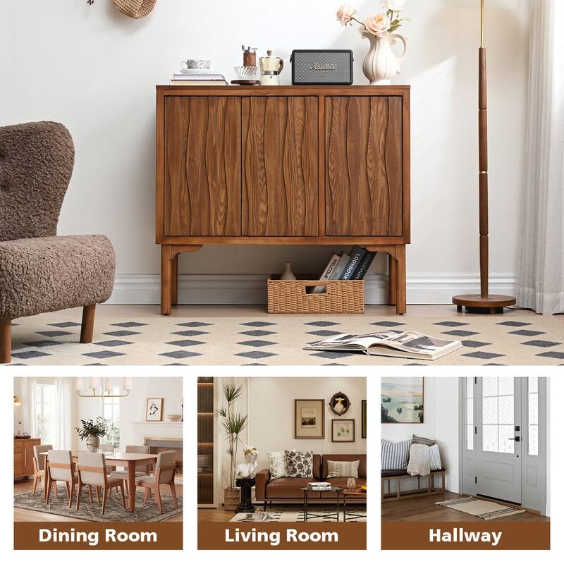 Mid-Century Modern Sideboard with Wave Doors - 39 in.