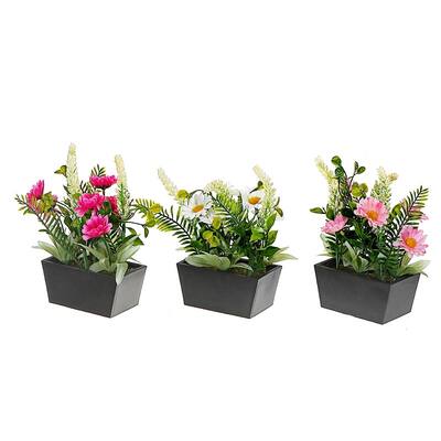 Artificial Daisy In Plastic Pot (Asstd) - Set of 3 - White
