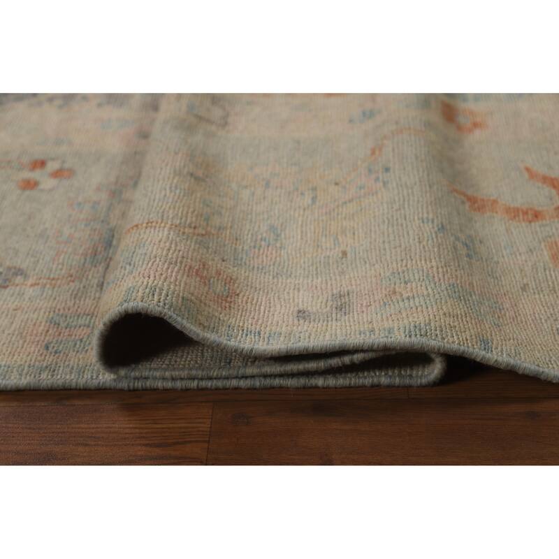 Light Blue Vegetable Dye Oushak Turkish Area Rug Handmade Wool Carpet - 8'9"x 11'8"