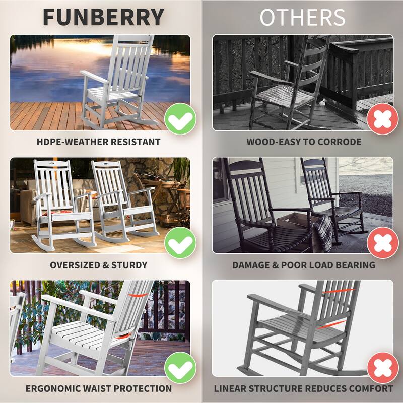 Vrakae All Weather Outdoor High Back Rocking Chair Set of 2