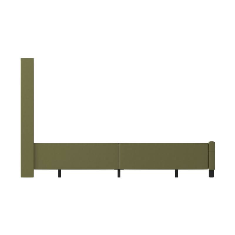 King Size Olive Green Leather Upholstered Platform Bed with Extra Tall 52.8" Tufted Wingback Headboard Bed Frame