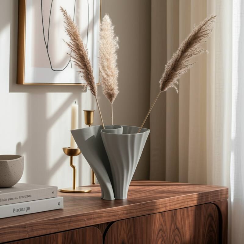 Stoneware Decorative Vase Modern Sculptural Elegant Curved Silhouette - 8.75" x 10" x 8.75"