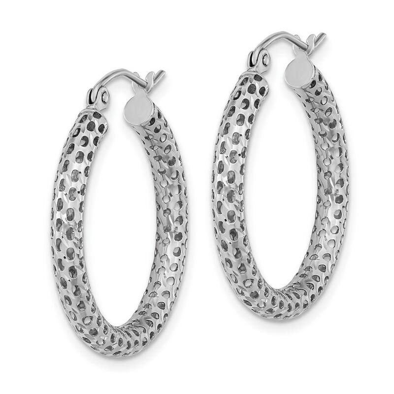 Curata 14k White Gold Mesh Classic Hoop Earrings - 27x3mm