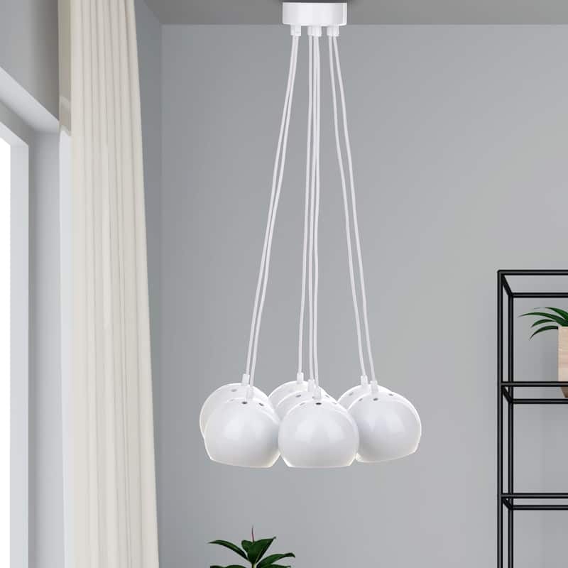 SAFAVIEH Lighting Mujgan Bearing Adjustable 7-Light White Pendant - 17.75"x17.75"x7.75 -79.75" - 18Wx18Dx80H