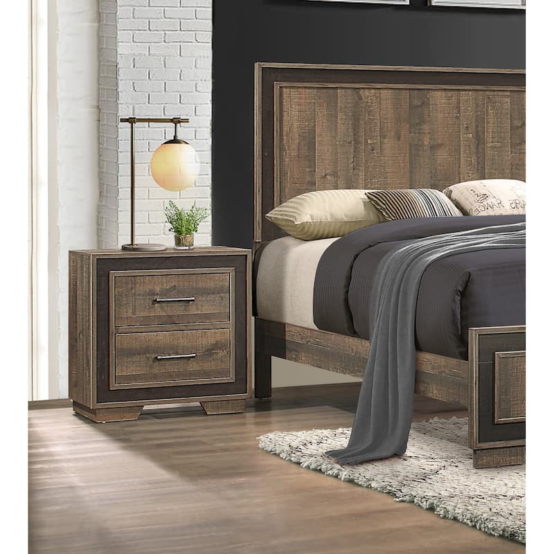 Rustic Style 1pc Nightstand Two-Tone Embossed Faux-Wood Bed Side Table Bedroom Furniture - Multicolor