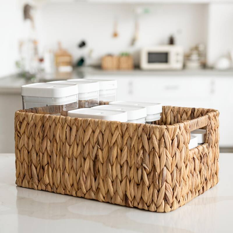 Water Hyacinth Storage Baskets Set of 3, Wicker Baskets with Handles for Bedroom, Bathroom, Pantry, Shelves