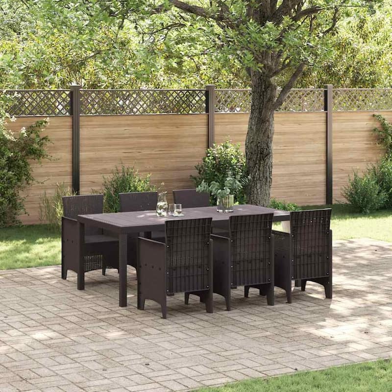 vidaXL Garden Dining Set 7/9 pcs Anthracite/Brown Polt rattan - 200 x 100 x 73 cm - Brown/ without cushion/ 6 seater