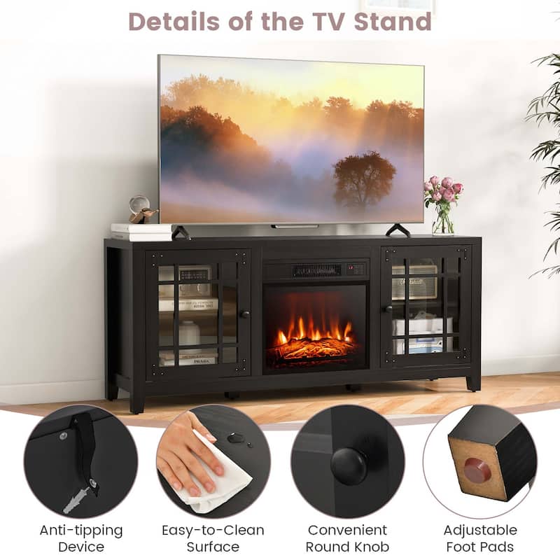 Costway 58 Inches Fireplace TV Stand for TVs up to 65 Inches with - 58'' x 16'' x 25''
