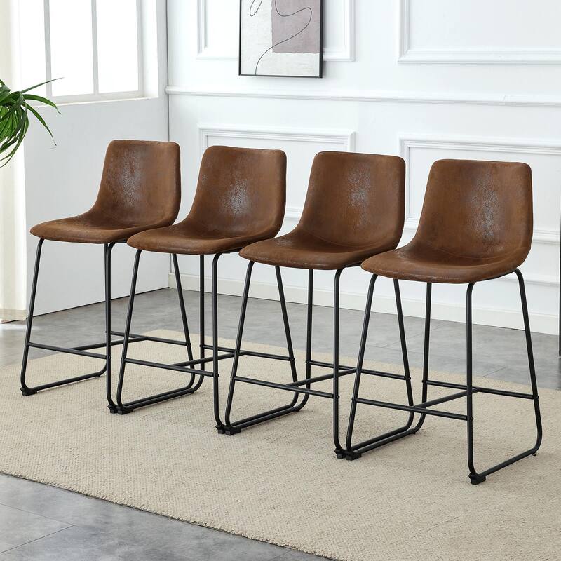 PU Leather Bar Stools Set of 2, Counter Height Bar Stools with Back and Footrest, Kitchens Island Chair with Metal Legs