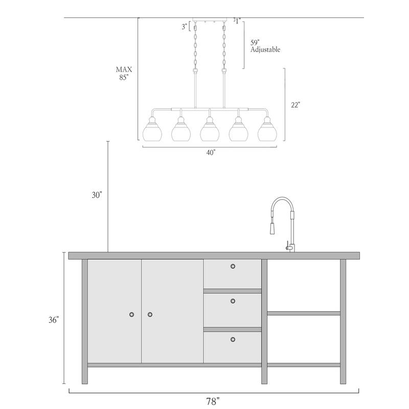 Zenith Modern Transitional Dining Chandelier Linear ORB Glass Kitchen Island Pendant - 40"W x 92"H x 11" D