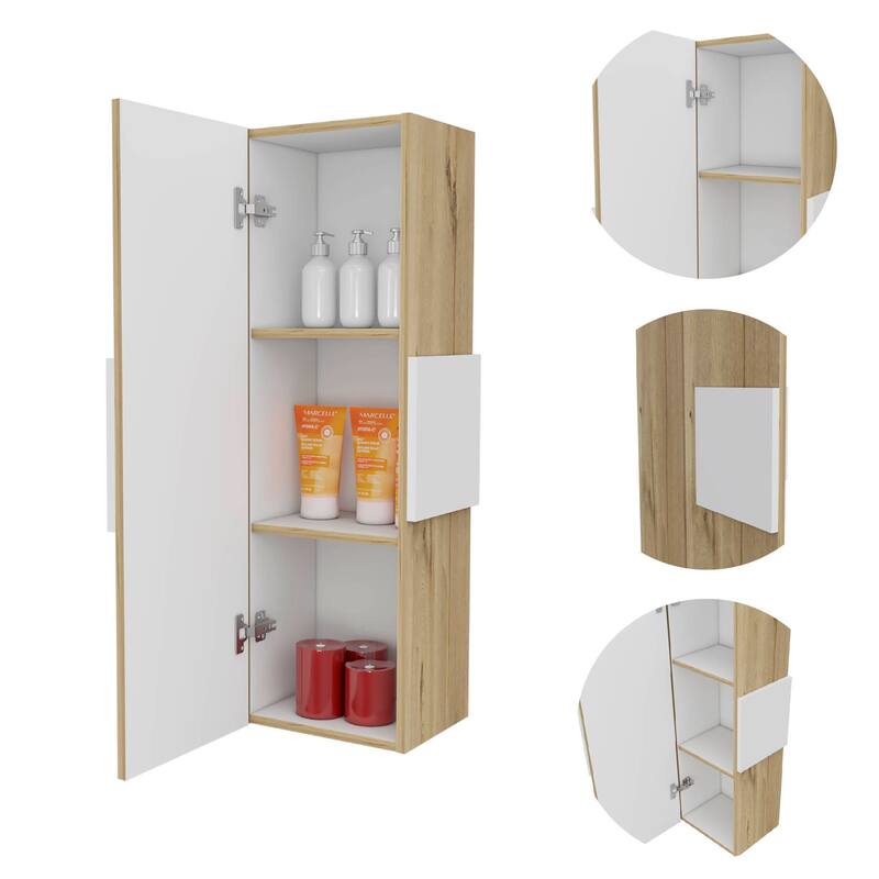 Light Oak Medicine Cabinet - 38.46" H, 3 Interior Shelves, Single Door, Wall-Mounted Storage, Modern Design - 12.56X10.43 in