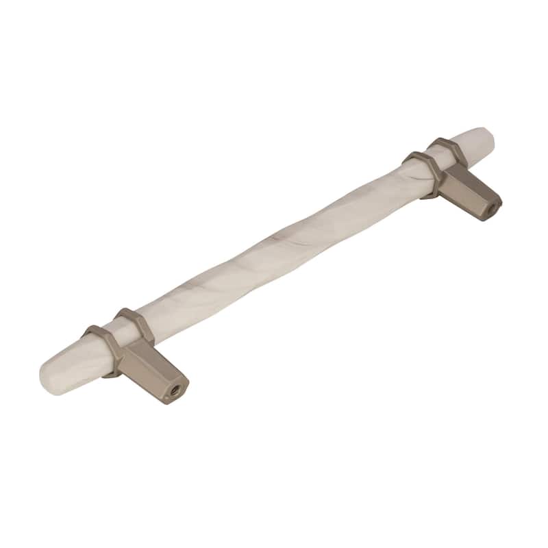 Carrione 6-5/16 in (160 mm) Center-to-Center Marble White/Satin Nickel Cabinet Pull - 6.3125