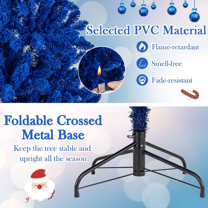 Gymax 7 FT Artificial Christmas Tree w/900 Branch Tips 340 LED Lights - Royal Blue