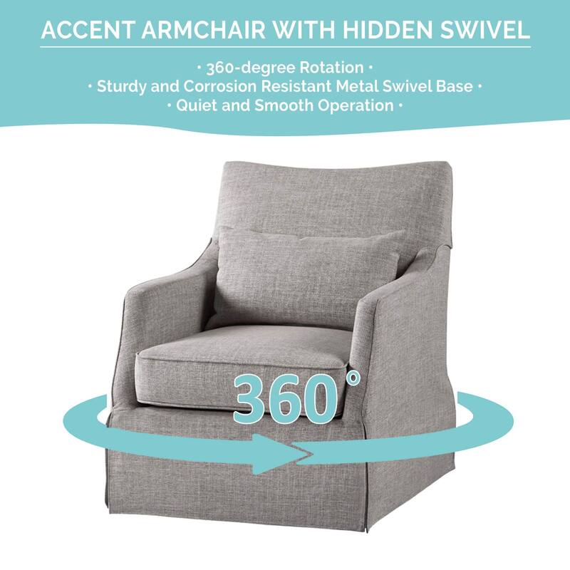 Martha Stewart London Upholstered Skirted Swivel Armchair with Lumbar Pillow