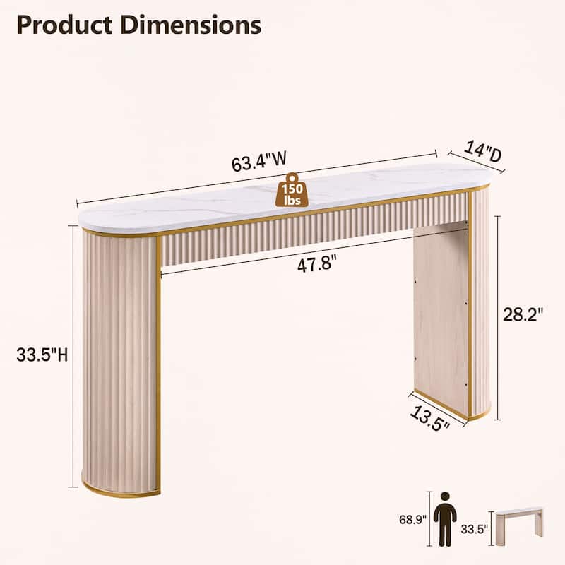 Modern 63" Fluted Console Table, Long Narrow Entryway & Sofa Tables