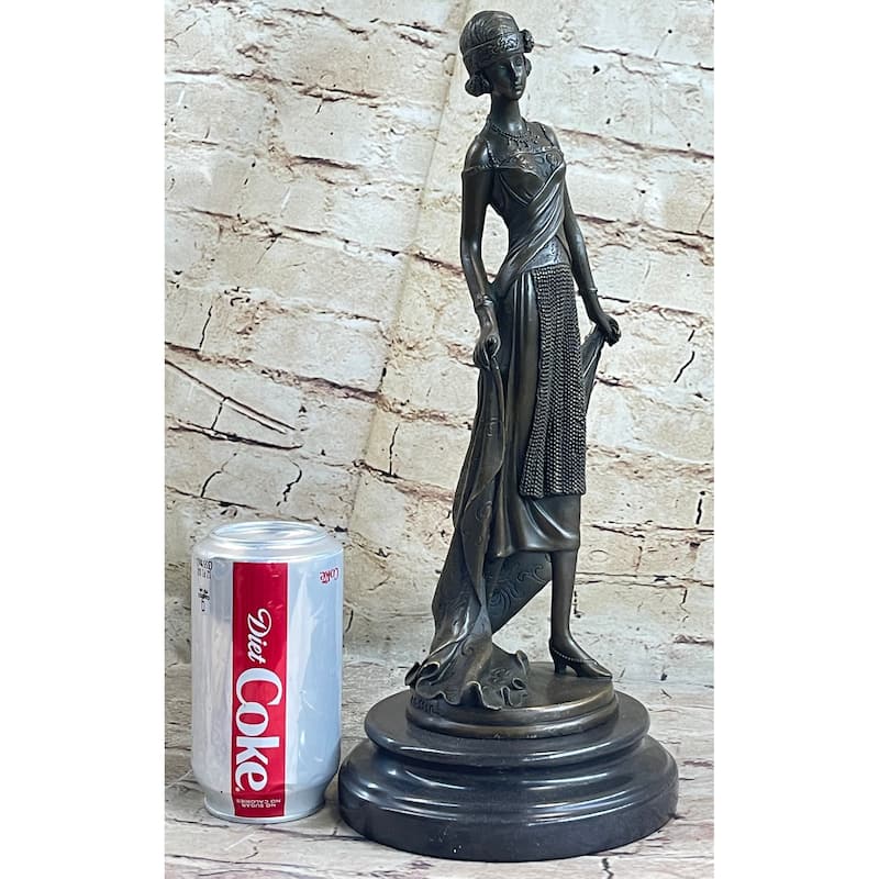 High Society Lady Is Poised And Elegant Dressed Bronze Sculpture Marble Base Fig