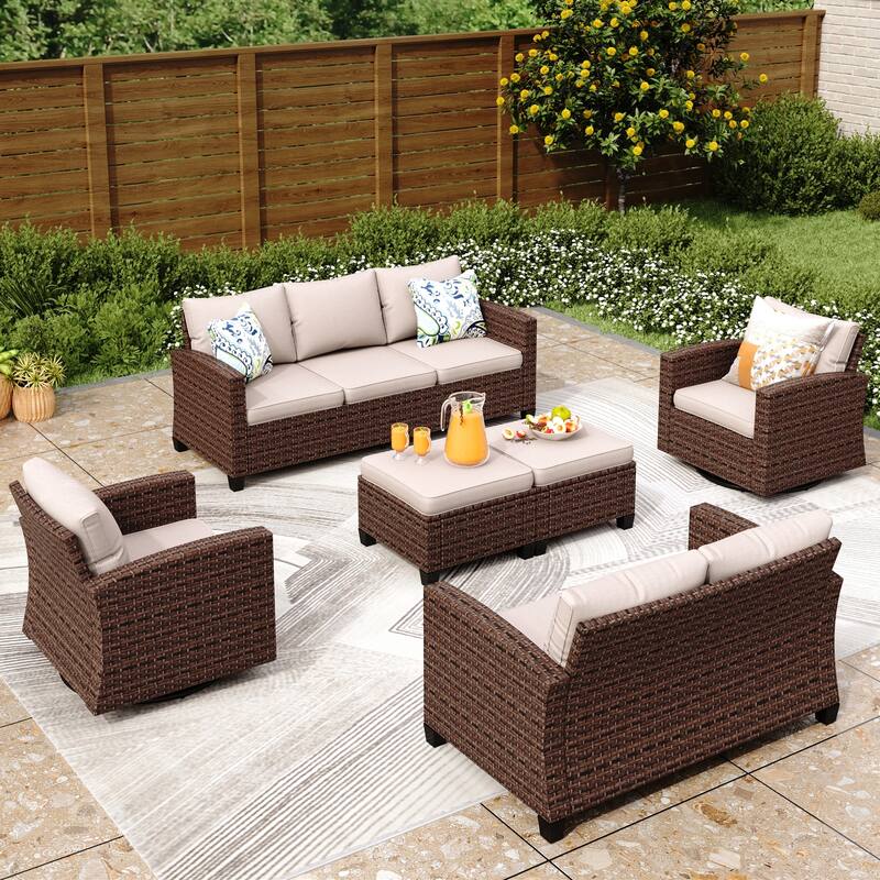 9-Seat Patio Furniture Wicker Rattan Outdoor High-back Sectional Sofa Conversation Set with Firepit Table