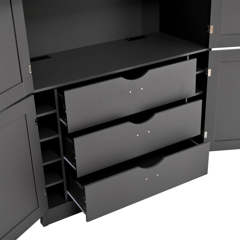 80.1" Tall Freestanding Kitchen Pantry, Shaker Style Cabinet with 2 Power Outlets, Adjustable & Door Shelves