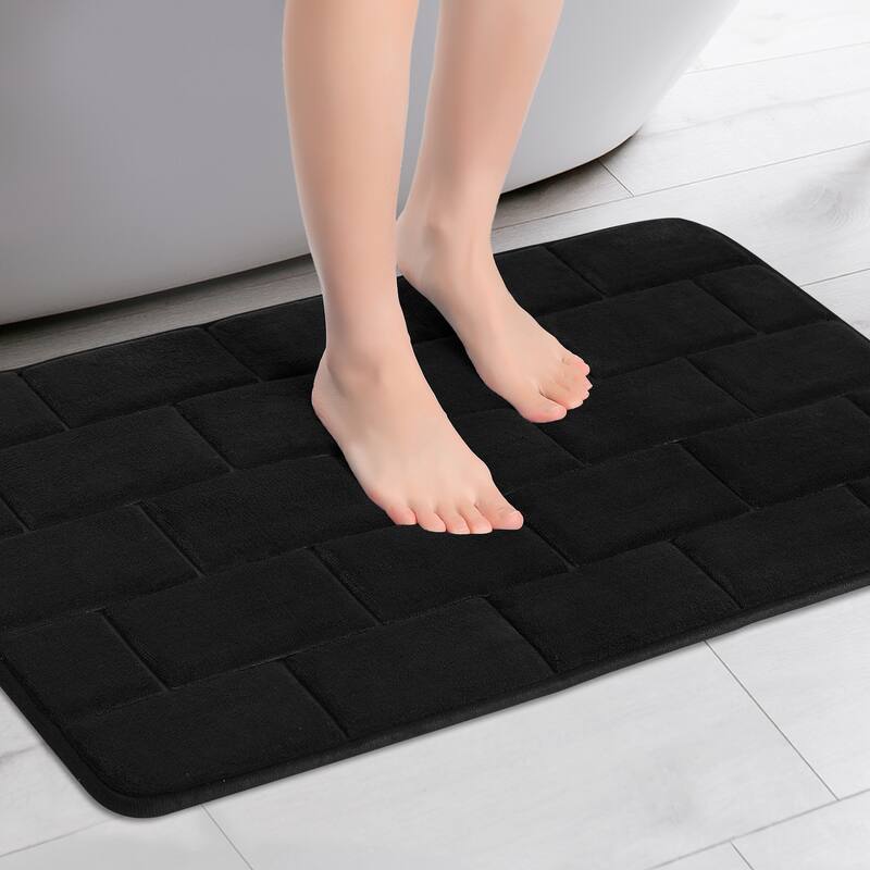 Memory Foam Bath Mat, Soft Absorbent Bathroom Rug Non-Slip Dry Fast - Black - 20" x 32"