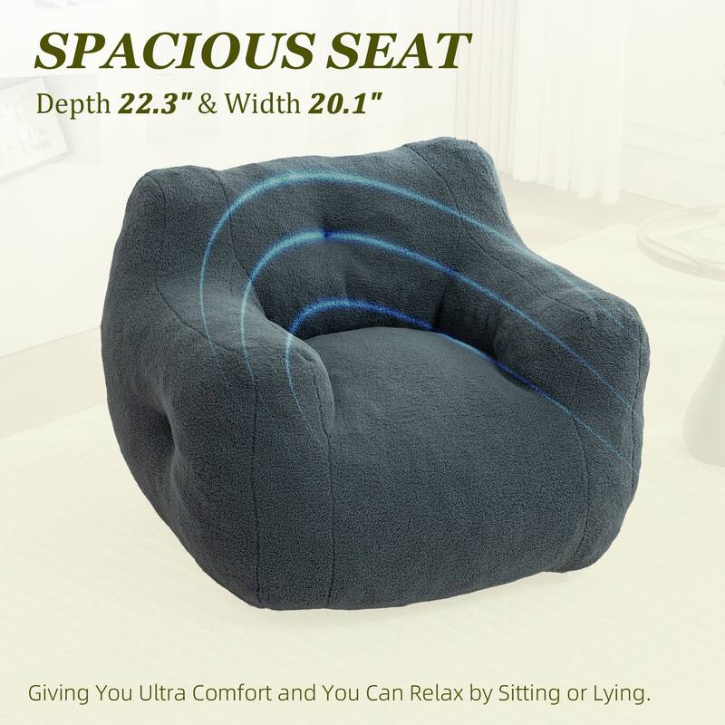 HOMEFUN Teddy Fabric Upholstered High-Density Foam Bean Bag Sofa Chair with Armrests