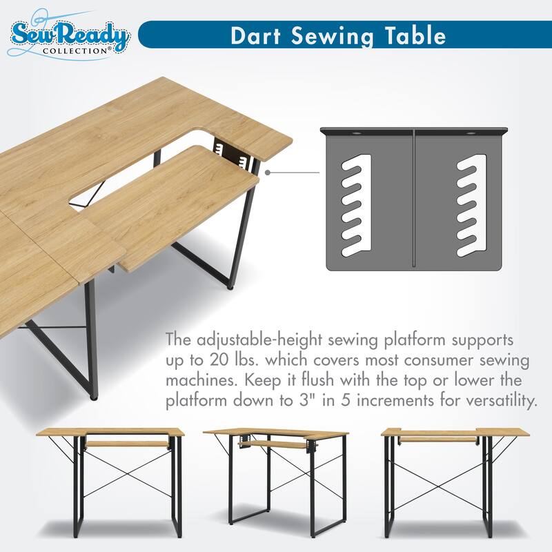 Sew Ready Dart Wood Top Sewing Table with Folding Top