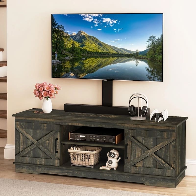 Farmhouse TV Stand with Mount for 45/55/60/65/70 inch TVs Dark Oak - 58 inches