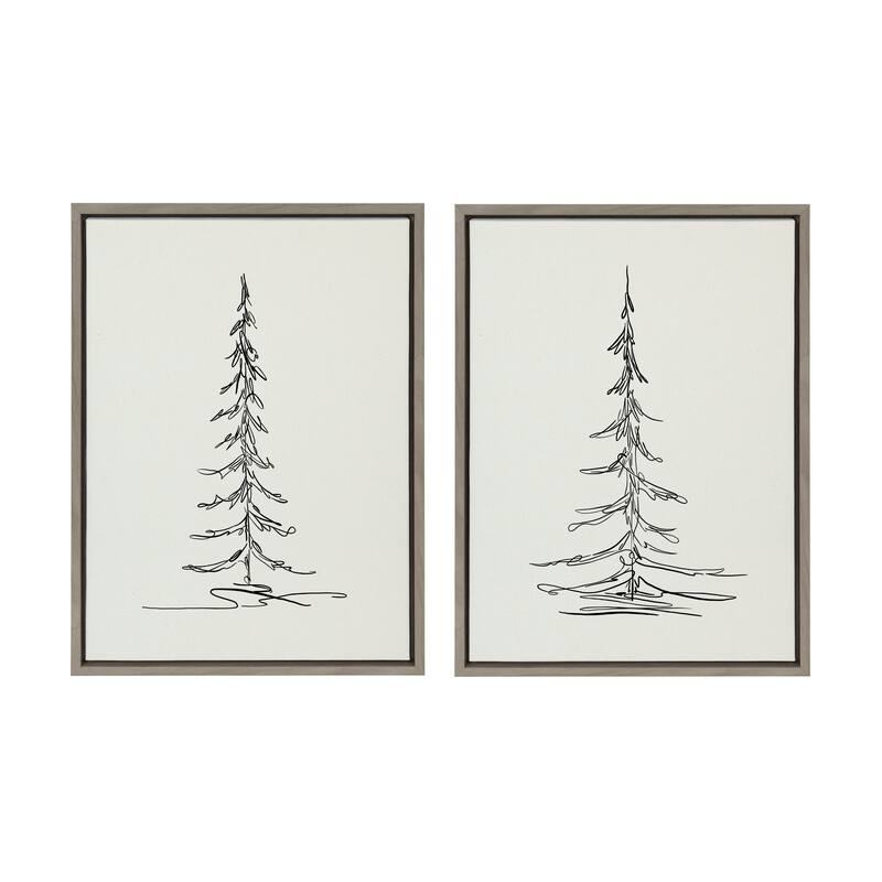 Kate and Laurel Sylvie Trees Canvas Set by The Creative Bunch Studio - 2 Piece 18x24 - Plastic - Grey