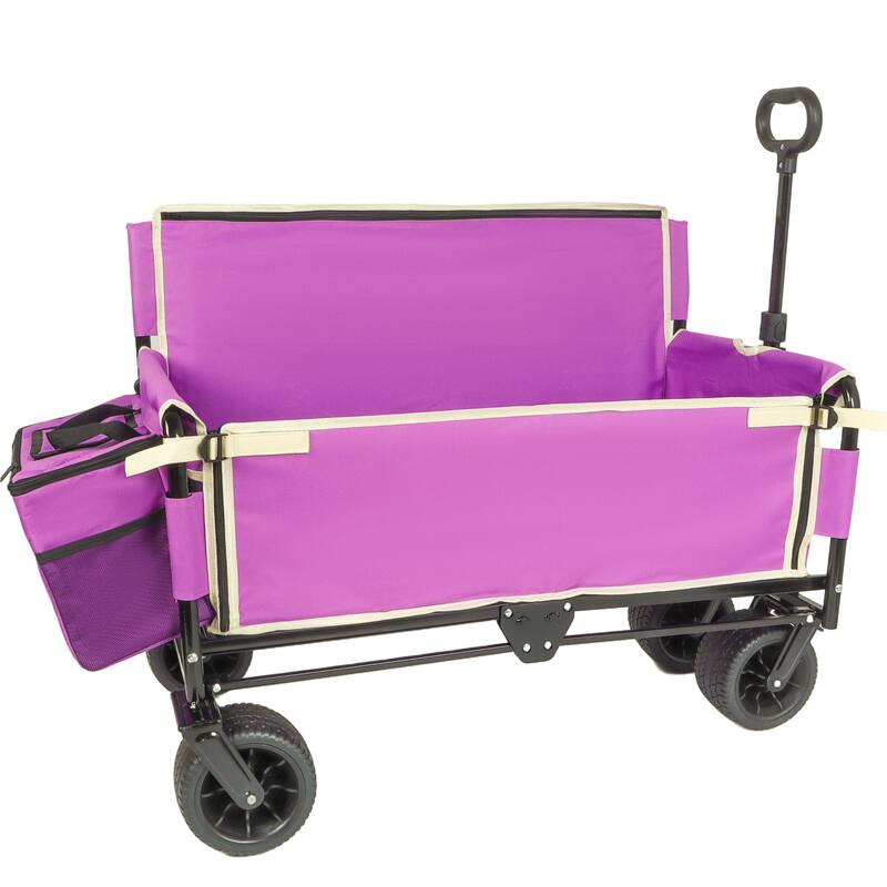 3-in-1 Folding Wagon Cart with Bench Seat & Storage, patent protection- Includes 1 ice pack, 500lbs Heavy-Duty