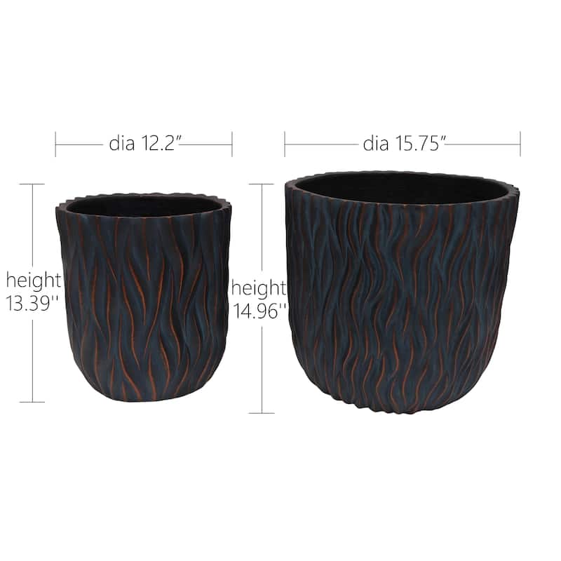 Large Round Planters Set of 2 (15.75"x14.96" & 12.2" x13.39") - Lightweight Plant Pot-Concrete Planter Pots with Drainage Hole