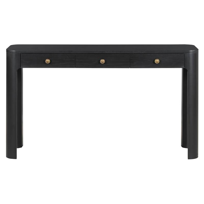 Rustic Console Table with Curved Corners for Safety, Entryway Table with 3 Concealed Drawers, Sturdy Sofa Table