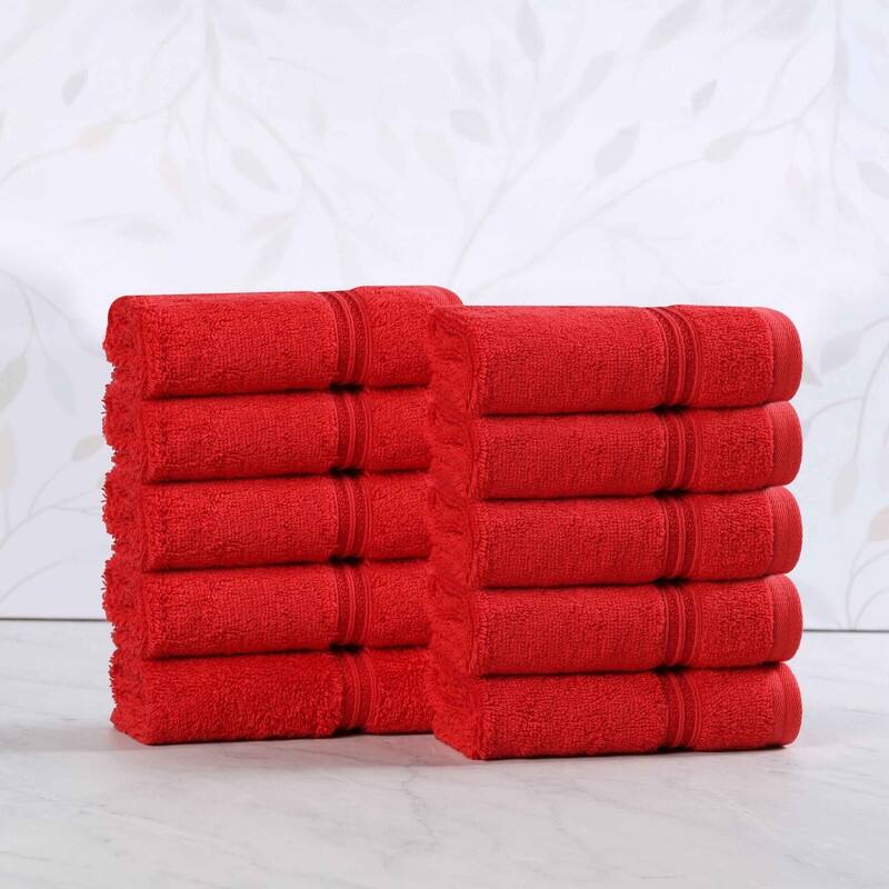 Superior Heritage Egyptian Cotton Absorbent Face Towel Set of 10 - Red