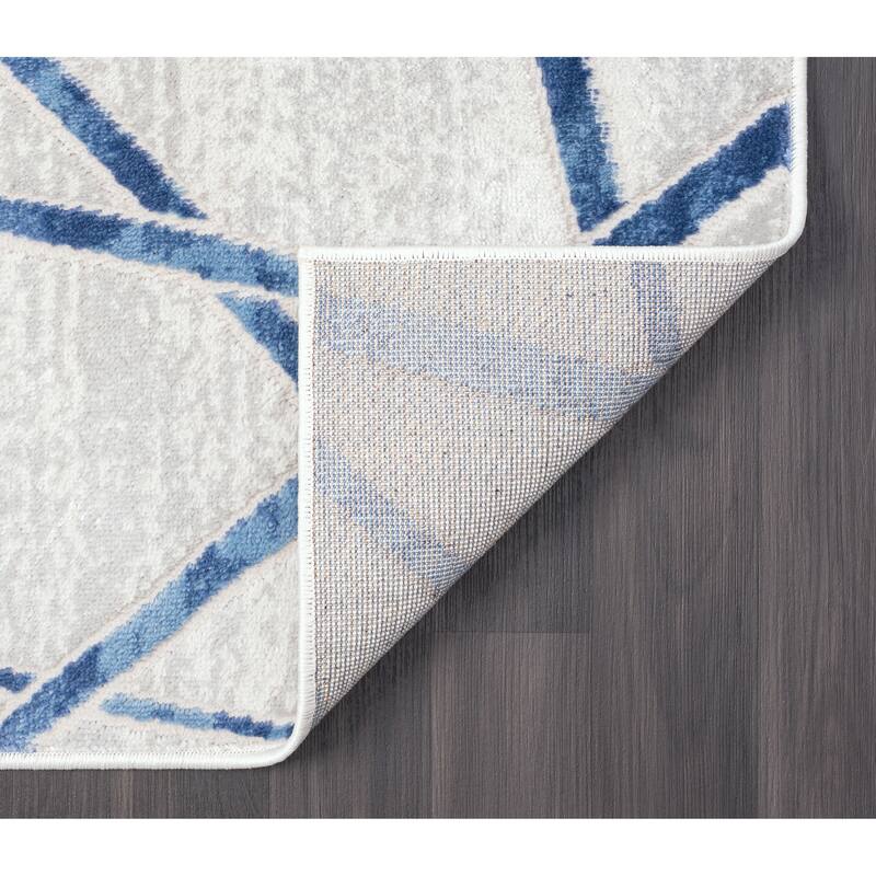 Abani Atlas Collection ATL130A Criss Cross Lines Blue Grey Area Rug