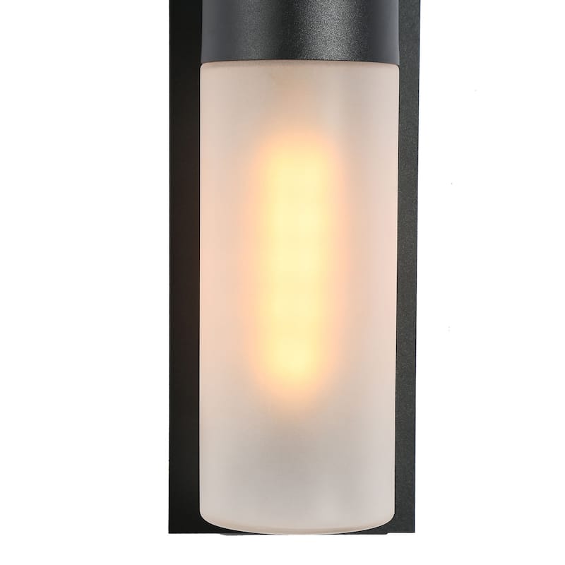 Aluminum 1-Light Modern Black Outdoor Cylinder Wall Sconce Dimmable Exterior Frosted Glass Wall Light