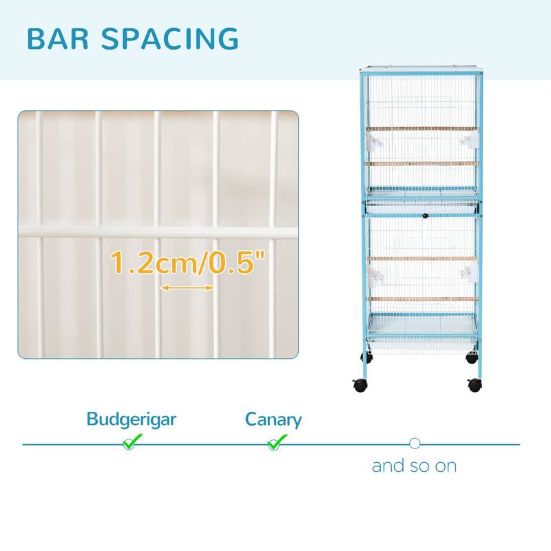 Large Bird Cage with Wheels, Pull-Out Tray, and Perches - 20.5" W x 19.75" D x 55" H