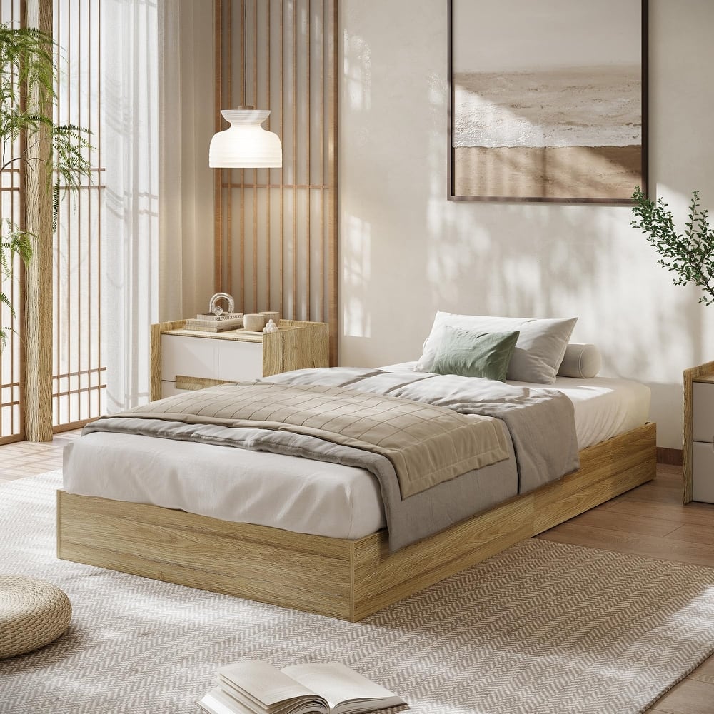 Solid Wood Platform Bed, Floor-Standing Bed Frame with Strong Wooden Slats