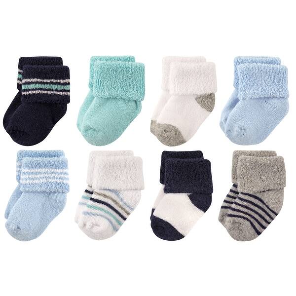 slide 1 of 1, Luvable Friends Baby Boy Newborn and Baby Terry Socks, Mint Navy Stripes 6-12 Months - Mint Navy Stripes 8-Pack