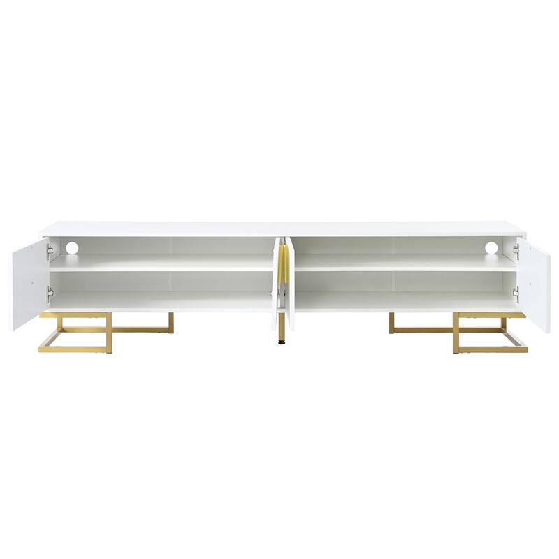 Modern TV Stand with Metal Legs and Gold Handles