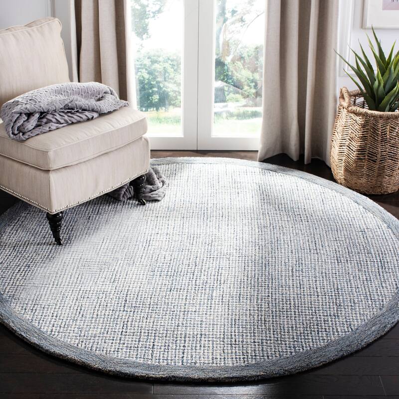 SAFAVIEH Handmade Abstract Filiz Modern Wool Rug - 4' Round - Navy/Ivory