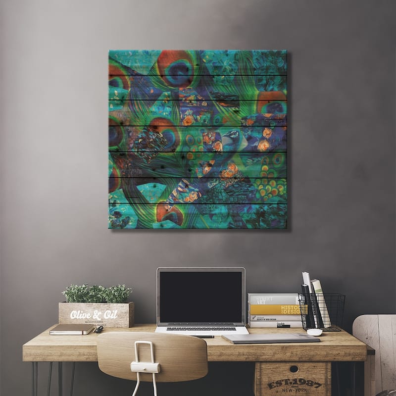 Mayura Peacock Print On Wood by Iris Scott - Multi-Color