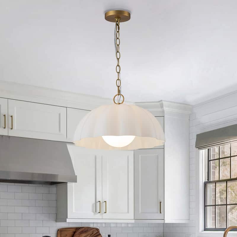 Modern Milk Glass Pendant Light Fixtures Gold Kitchen Island Light - White - W15.98"