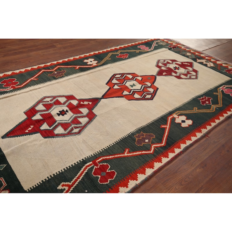 Nomadic Kilim Persian Vintage Area Rug Hand-Woven Wool Carpet - 4'2"x 7'11"