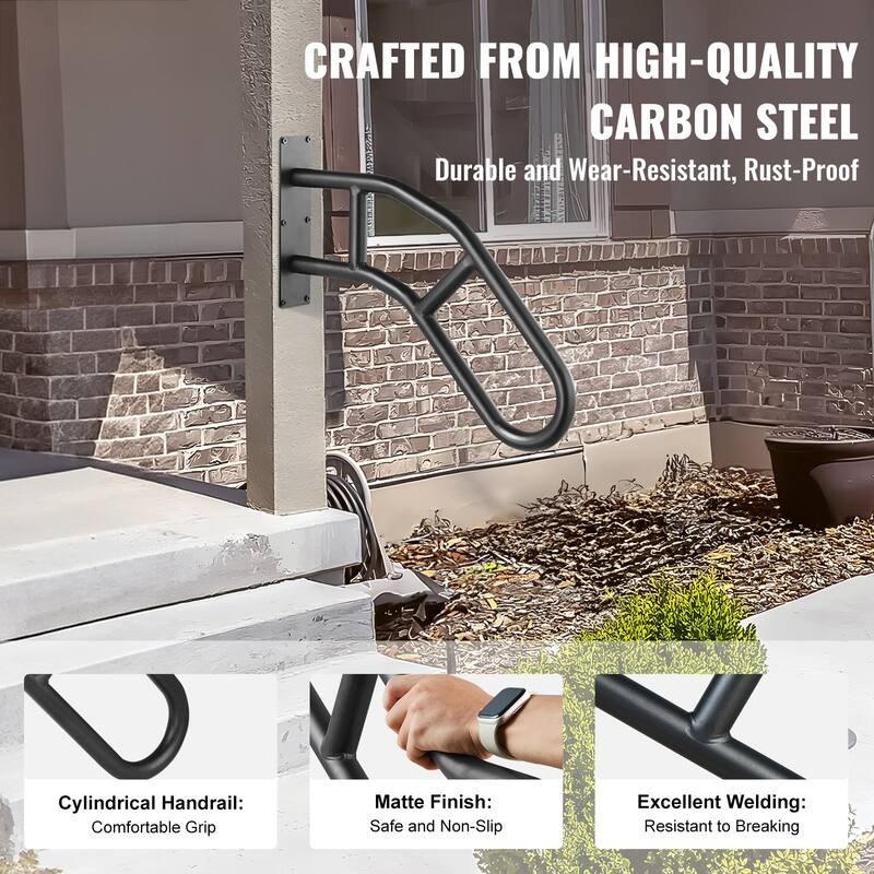 Handrails for Outdoor Steps, Wall Mount Safety Railings for 1-3 Steps, Stair Handrail with Matte Black Finished,for Garden,Yard