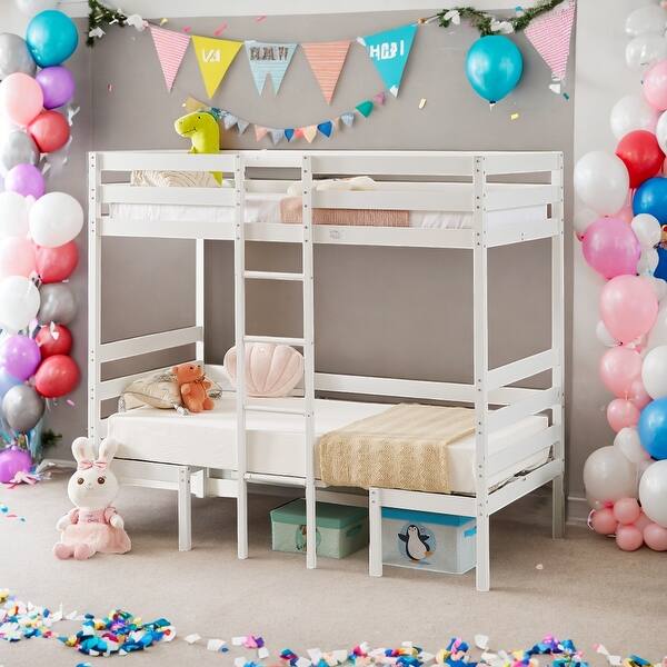 slide 2 of 9, Twin Over Twin Bunk Beds Can be Turn into Upper Bed and Down Desk for Home White