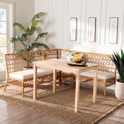 Aina Modern Bohemian Honey Rattan 4-Piece Dining Nook Set