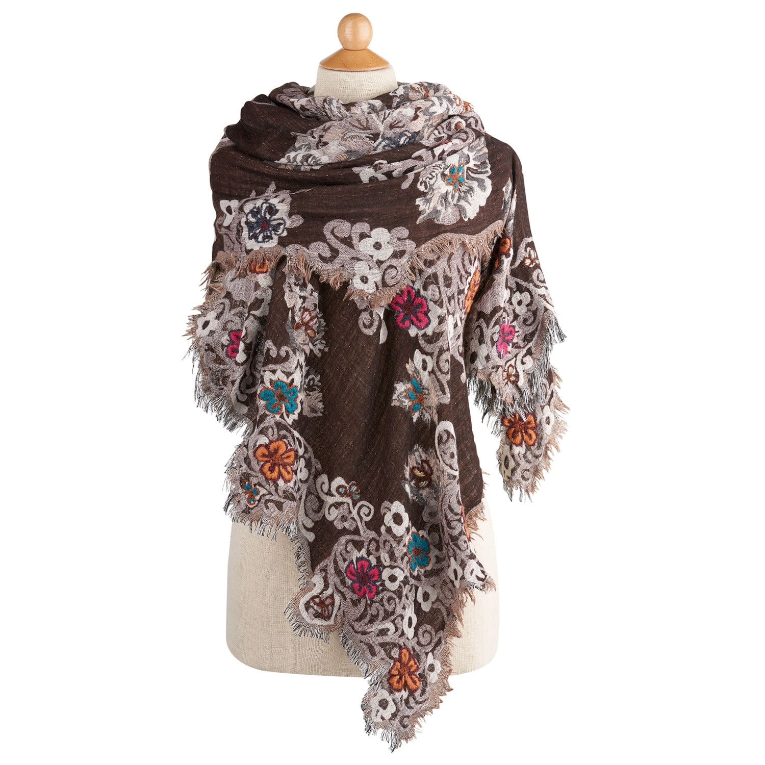 Black Pashmina Wrap Ladies Cashmere Blend Bright Embroidered Flower Stunning