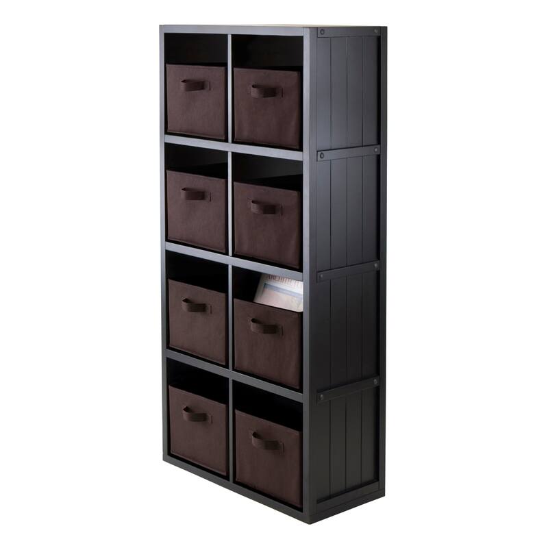 Timothy 9-Pc 4x2 Storage Shelf with 8 Foldable Fabric Baskets, Black and Chocolate - 25.63 x 11.81 x 53.11 inches